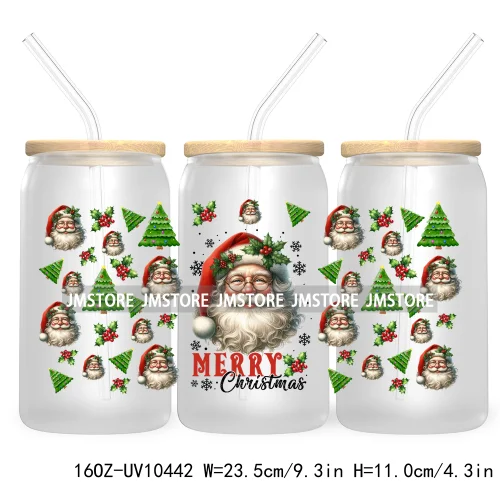 Merry Mama Social Club UV DTF Cup Wraps Transfers Sticker For 16OZ Libbey Glass Can Holiday Christmas Santa Tree Coquette Bow