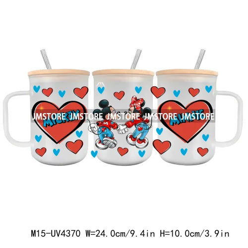 Horror Valentine Cartoon Couple UV DTF Sticker For 15OZ Mug Libbey Glass Cup Can Wrap Transfer Stickers Custom Labels DIY Logo