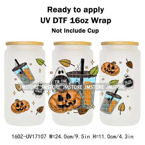 Spooky Conchas Mexican Halloween Ghost UV DTF Wraps Transfer Sticker Selfadhesive Waterproof Labels For 16OZ Libbey Glass Can