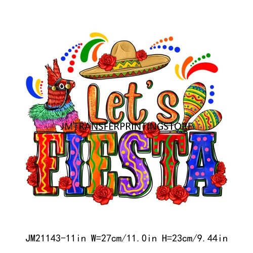 Cinco De Mayo Sugar Skull Let's Fiesta Designs Taco Tuesday Squad Mexican Party Tis The Season DTF Transfer Stickers For Clothes