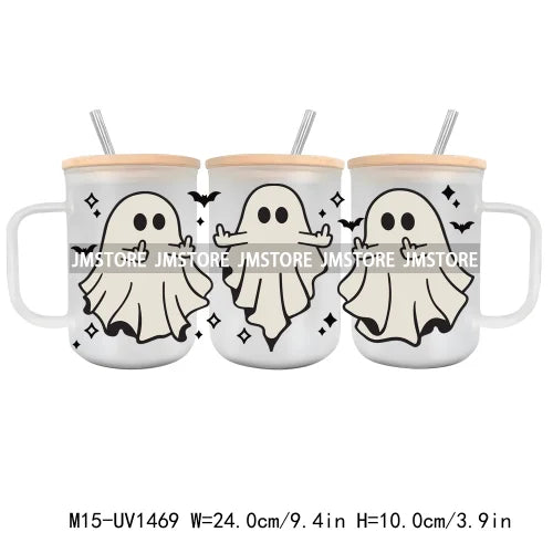 Horror Halloween Cartoon Scary Movie UV DTF Glass Can Wrap For 15OZ Mug Coffee Cup Transfer Sticker DIY Custom Logo Labels Skull