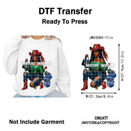 Western Cowgirl African Melanie Boots Howdy Christmas Iron on Washable DTF Heat Transfer Stickers Ready to Press for Hoodies Bag