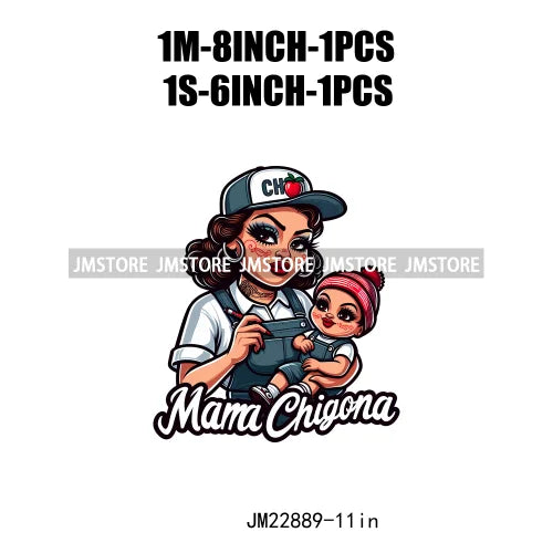 Cartoon Mama Chingona Chicana Latina Mexican Spanish Mom Kids Happy Mother's Day Iron On DTF Transfer Stickers For Clothes