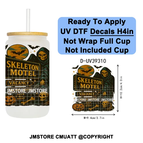 Stay Spooky Halloween Horror Pumpkin Coquette UV DTF Decals Ready To Apply Waterproof Transfer Sticker For 16OZ Libbey Glass Can