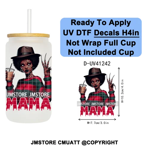 Spooky Mama Skullface Halloween UV DTF Decals Ready To Apply Waterproof Transfer Stickers DIY Crafts For 16OZ Libbey Glass Can