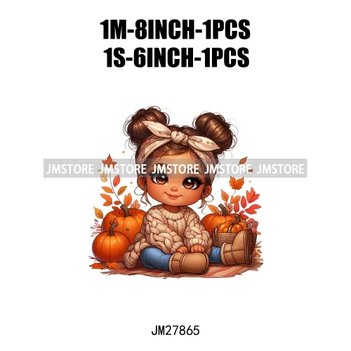 Cute Autumn Pumpkins Fall Vibes Laina Baby Hispanic Chibi Girls Logos DTF Iron On Transfer Stickers Ready To Press For T-shirts