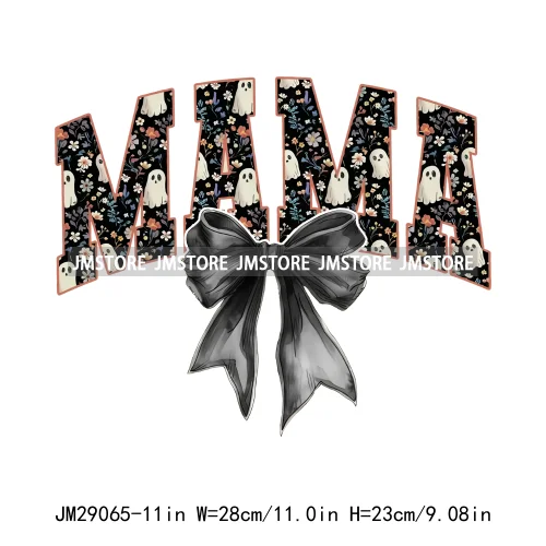 New Spooky Mama Neon Halloween Checkered Girly Coquette Bow Designs Iron On DTF Transfer Stickers Ready To Press For Hoodies