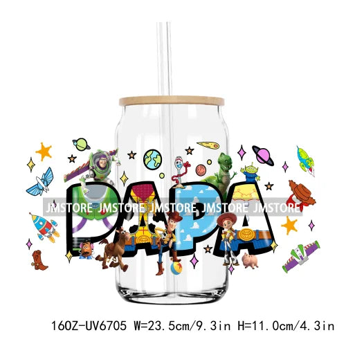 Cartoon Papa Dad And Son UV DTF Sticker For 16OZ Libbey Glass Cup Can Wrap Transfer Stickers Custom Labels DIY Logo Father's Day