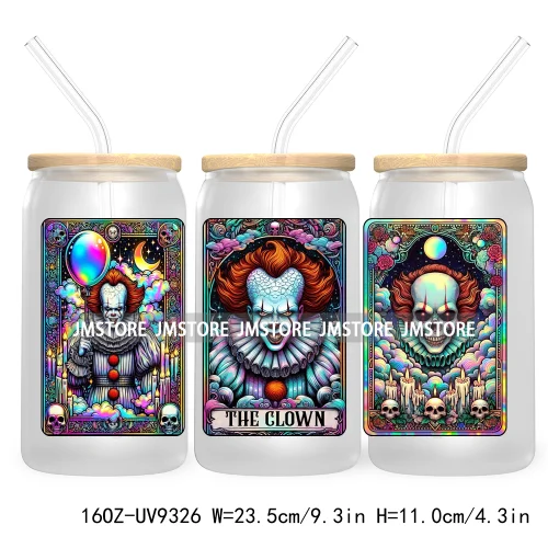 Horror Characters Tarot Card Halloween 16OZ UV Cup Wrap DTF Transfer Stickers For Libbey Glass Can Cup Tumbler Waterproof Labels