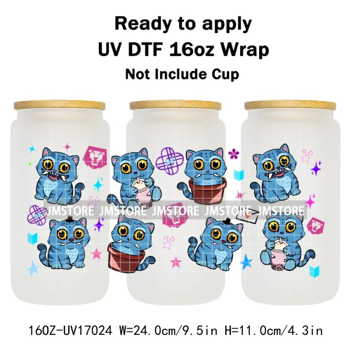 Kpop Demon Inspired Movie Boy Band Hunter Girl Anime Fan UV DTF Wraps Transfer Sticker Waterproof Logo For 16OZ Libbey Glass Can