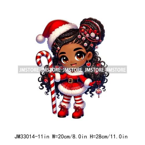 Fashion Black Santa Girls Candy Cane Afro Kids Christmas Season Iron On DTF Transfers Stickers Ready To Press For Sweatshirts