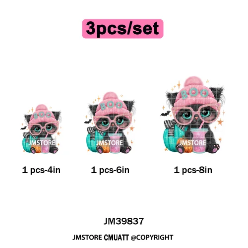 Pink Sweater Hat Coffee Girls Ghost Animal Pumpkin Halloween Iron on DTF Washable Transfers Stickers Ready to Press for Textile