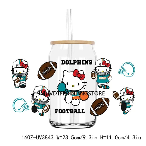 Sport Football Cartoon Cat UV DTF Sticker For 16OZ Libbey Glass Cup Can Wrap Transfer Sticker Custom Labels DIY Logo