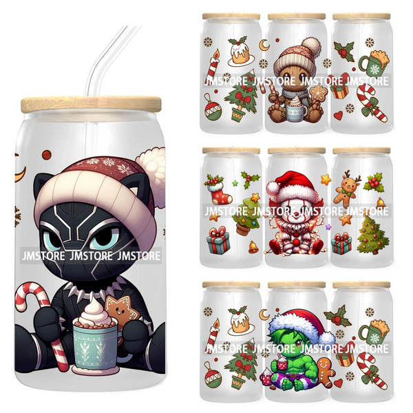 Christmas Movie Killer UV DTF Cup Wrap For Libbey Glass Can Transfer Stickers Waterproof Custom Labels Scary Horror Friends