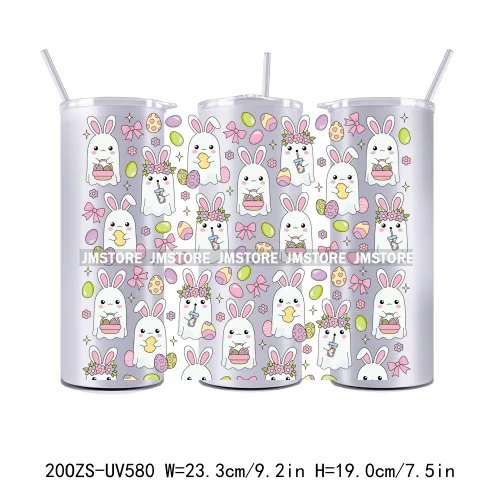 Coquette Easter Peeps Spring Floral Bunny Eggs 20OZ Skinny Tumbler Wrap UV DTF Transfer Stickers Personalized Logo For Tumbler