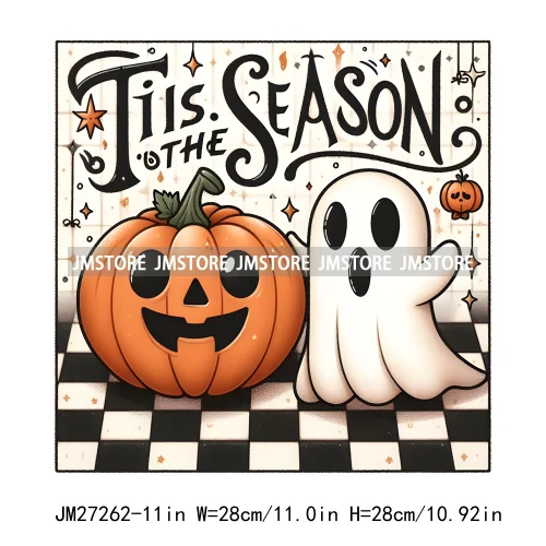 Cute Pumpkin Ghost Boo Creeep It Real Happy Halloween Spooky Witch Vibes Season Design DTF Iron On Transfer Stickers For Hoodies