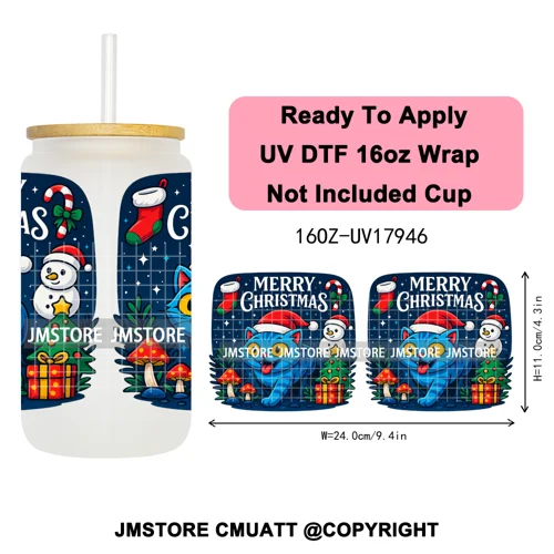 Kpop Demon Inspired Movie Christmas Santa Hat 16OZ UV DTF Cup Wrap Ready To Apply Durable Transfer Stickers For Libbey Glass Can
