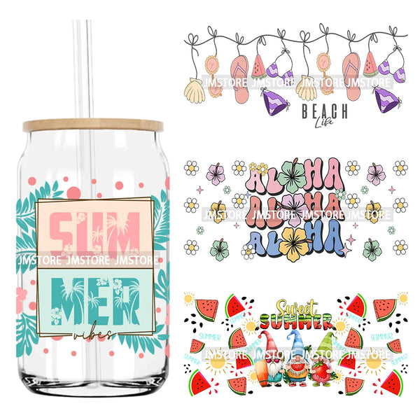 Funny Summer Vibes Vacation 16OZ UV DTF Cup Wrap Transfers Stickers Custom Labels Durable Waterproof Logo For Libbey Glass Can