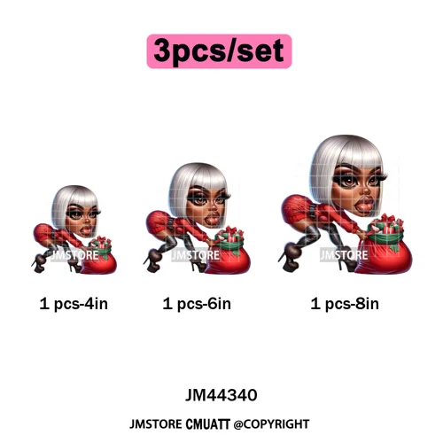 Cool African Melanin Girls Christmas Season Holiday Moody Iron on Washable DTF Heat Transfer Stickers Ready to Press for Hoodies