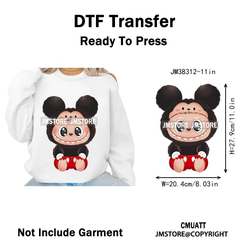 Cute Cartoon Toy Dolls Monster Costume Character Kids Printed Iron on DTF Washable Transfer Stickers Ready to Press for Clothing