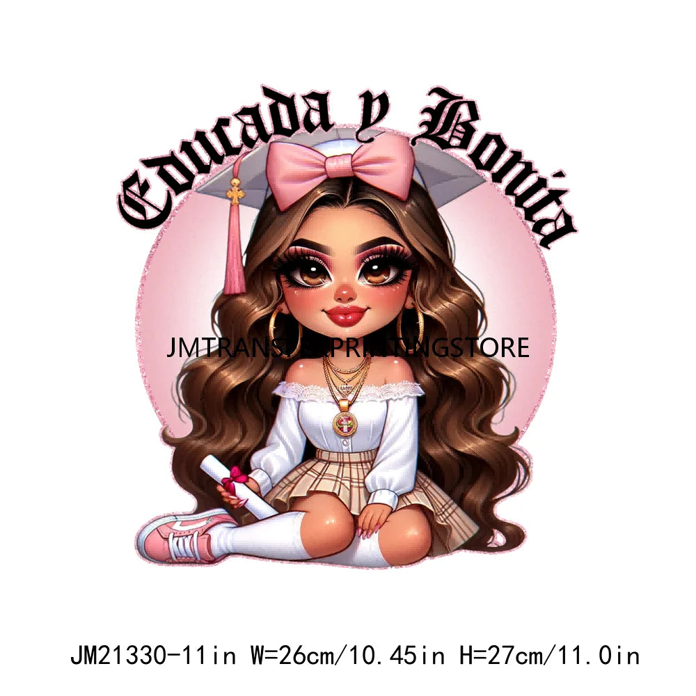 Chicana Chola Educated Latina Graduation Girl Mexican Culture Iron On Stickers Chingona y con Diploma DTF Transfers For Garment