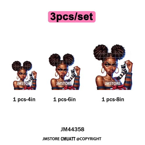 Funny Xmas Afro Glam Girly Gifts Holly Christmas Light Iron on Washable DTF Heat Transfers Stickers Ready to Press for Clothes