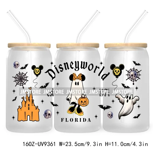 Halloween Mouse And Friends UV DTF Sticker For 16OZ Libbey Glass Cup Can Wrap Transfer Stickers Custom Labels Logo Spooky Vibes