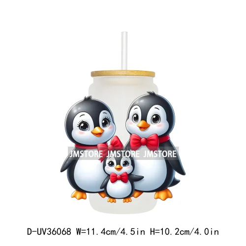 Penguin Family Coquette Bow UV DTF Transfer Stickers Decals Ready To Apply Waterproof For 16OZ Libbey Glass Can Cups Tumbler