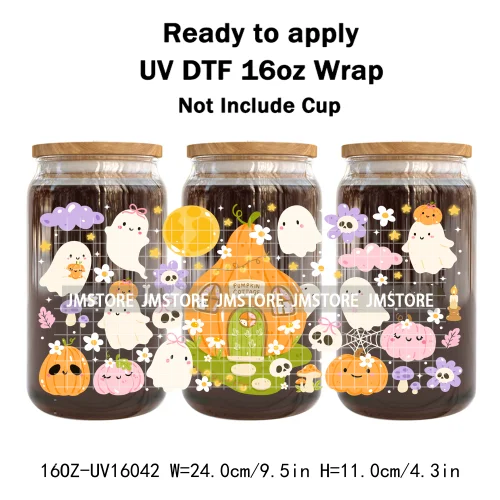 Spooky Boo Halloween Fall Bookish Ghost UV DTF Stickers Ready To Transfer Cup Wrap Custom Labels For Libbey Can Glass Tumbler