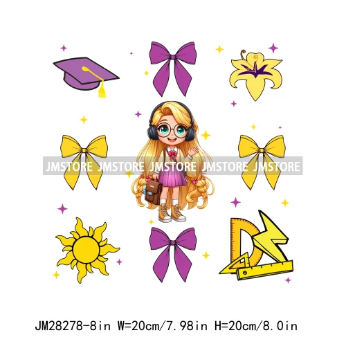 Cartoon Princess Character Friends Back To School Coquette Bow Decals DTF Iron On Transfers Stickers Ready To Press For T-shirts