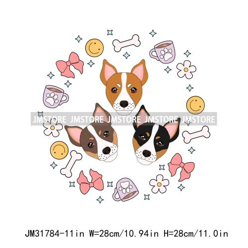 Cute Love Pet Dog Pink Coquette Bow Coffee Skull Animal Lover Iron On DTF Heat Transfer Stickers Ready To Press For Clothes Bags