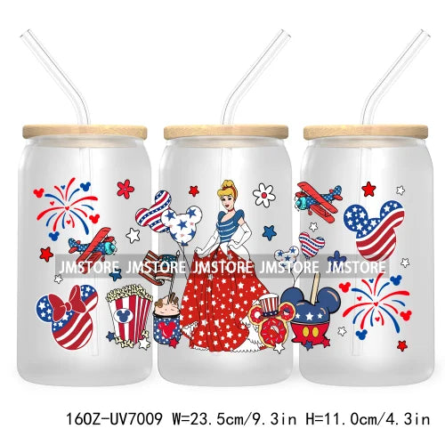 Happy 4TH Of July Cartoon Bear Friends 16OZ UV DTF Cup Wrap Transfer Stickers For Libbey Glass Can Cups Tumbler Waterproof Craft