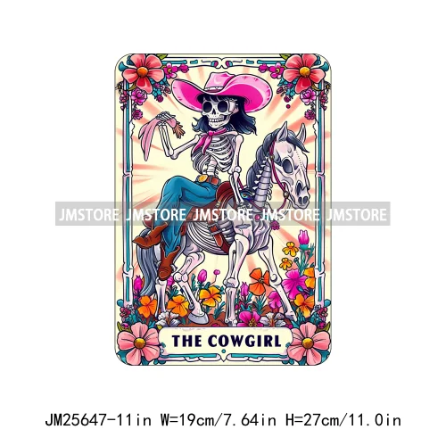 Trendy Witch Chancla Cowgirl Spill The Tea Sarcastic Adult Humor Tarot Card DTF Iron On Heat Press Transfer Stickers For T-shirt