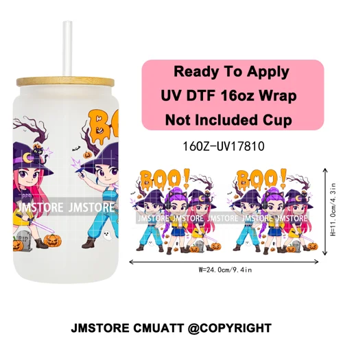 Kpop Halloween Spooky Ghosts Anime Lover 16OZ UV DTF Cup Wraps Ready To Apply Waterproof Transfer Stickers For Libbey Glass Can