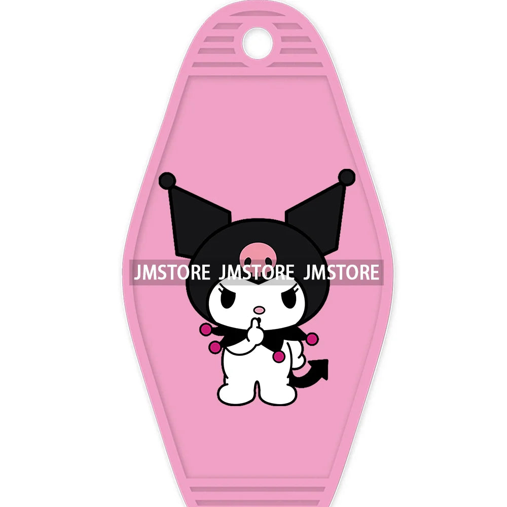 Cute Cartoon Pink Hello Cat With Bow Flower High Quality WaterProof UV DTF Sticker For Motel Hotel Keychain Labels DIY Logo