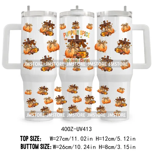 Retro Pumpkin Season Bow UV DTF 40OZ Tumbler Wrap Ready To Apply Good Quality Waterproof Dog Mom Fall Mama Transfer Stickers