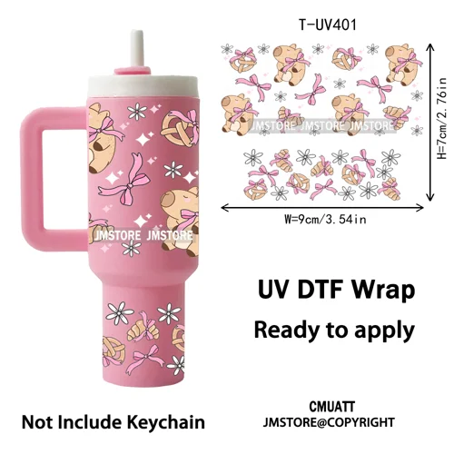 Pink Coquette Bow Goose Daisy Flower UV DTF Mini Tumbler Keychain Wraps Ready To Apply Transfer Stickers Prints Waterproof Decal