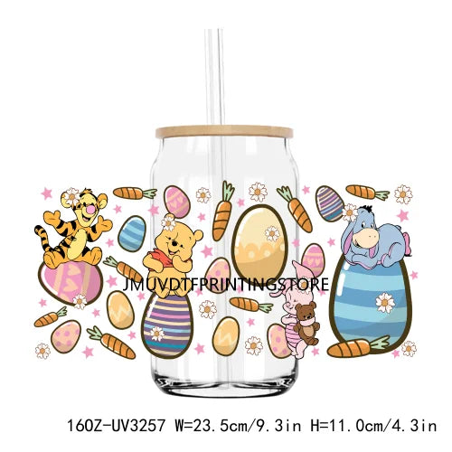 Cute Easter Bunny Cartoon UV DTF Sticker For 16OZ Libbey Glass Cup Can Wrap Transfer Sticker Custom Label DIY Logo Spring Flower