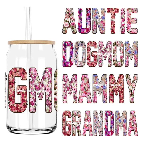 Flower Family Mama Nana UV DTF Sticker For 16OZ Libbey Glass Cup Can Wrap Transfer Sticker Custom Labels DIY Logo Dogmom