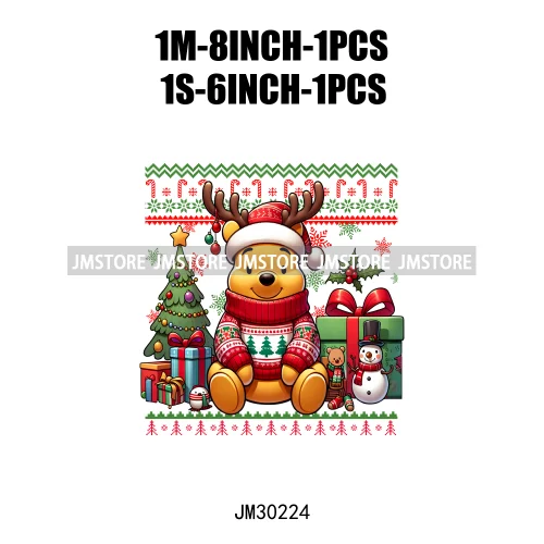 Cartoon Christmas Character Ugly Sweater Friends Deer Winter Holiday Gifts Iron On DTF Heat Press Transfers Stickers For Hoodies