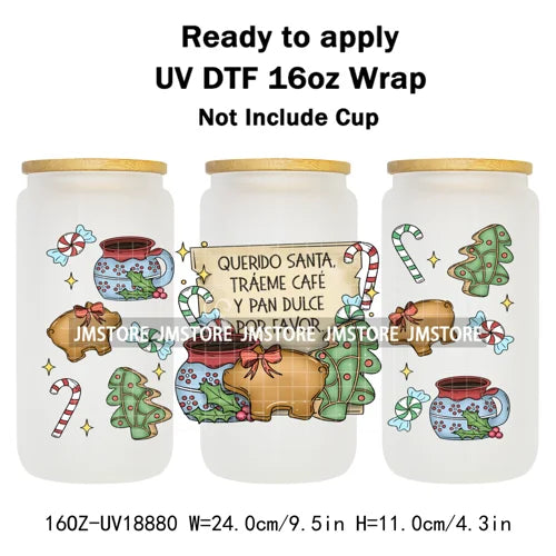 Tis The Season Mexican Christmas 16OZ UV DTF Cup Wraps Ready To Apply Waterproof Transfer Stickers For Libbey Glass Can Tumbler