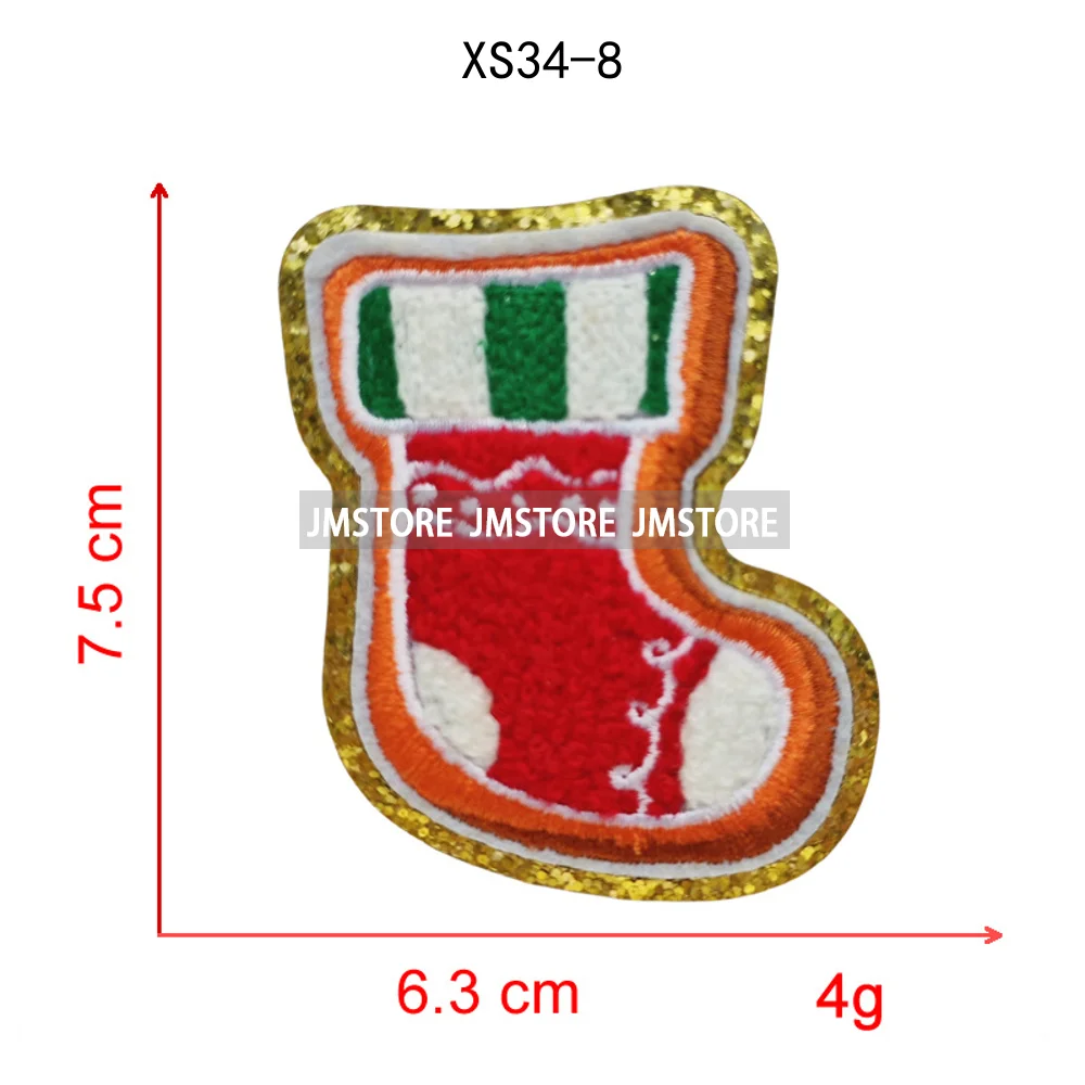 Cute Santa Claus Socks Snowman Merry Christmas Winter Vibes Glitter Sequin Iron on Embroidered Chenille Patches for Hoodies