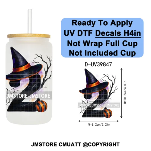 Polka Dot Pumpkin Halloween Letter Coquette UV DTF Decals Ready To Apply Waterproof Transfer Stickers For 16OZ Libbey Glass Can