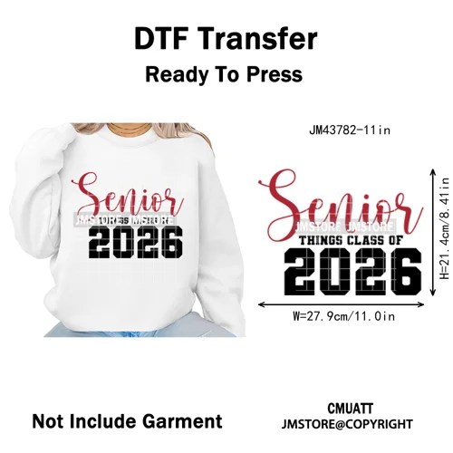Class of 2026 High School Senior Edition Graduate Season Iron on Washable DTF Heat Transfer Stickers Ready to Press for Clothing