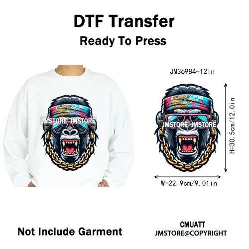 12in Graffiti Gangster Hip Hop Gorilla Life Is Better With Bulldog Iron on DTF Heat Transfer Sticker Ready to Press for Hoodies