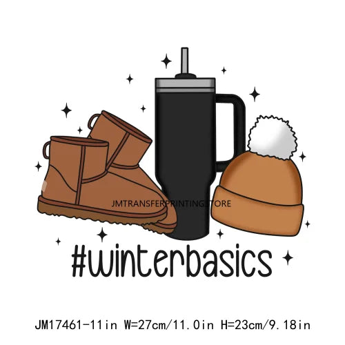 Christmas Winter Basics Design Stanley Tumbler Belt Bag Beanie Boot Inspired DTF Transfer Stickers Ready To Press For Hoodies