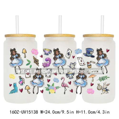 Cartoon Princess In Wonderland 16OZ UV DTF Cup Wraps Ready To Apply Waterproof Transfer Stickers For Libbey Glass Can Tumbler