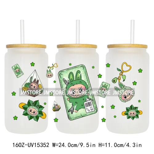 Coquette Bow Cartoon Monsters In Outfit UV DTF Cup Wraps Ready To Apply Waterproof Transfer Stickers For 16OZ Libbey Glass Can