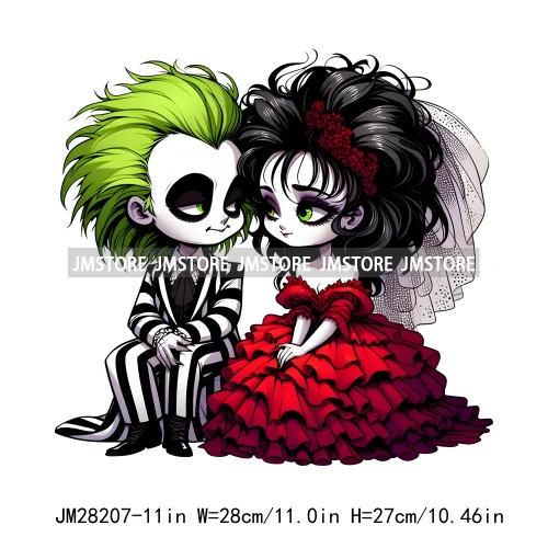 Cartoon Double Trouble Couple Character Halloween Printing Patches Iron On DTF Transfers Stickers Ready To Press For Clothing