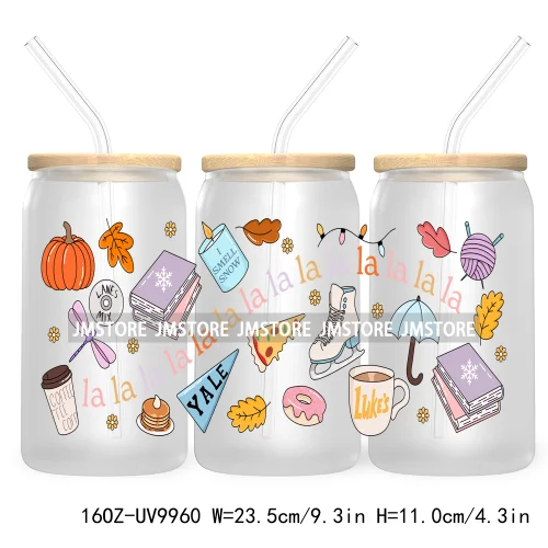 Fall Halloween Pink Ghost Pumpkin 16OZ UV DTF Cup Wrap Transfer Stickers Christmas Season Custom Labels For Libbey Glass Can